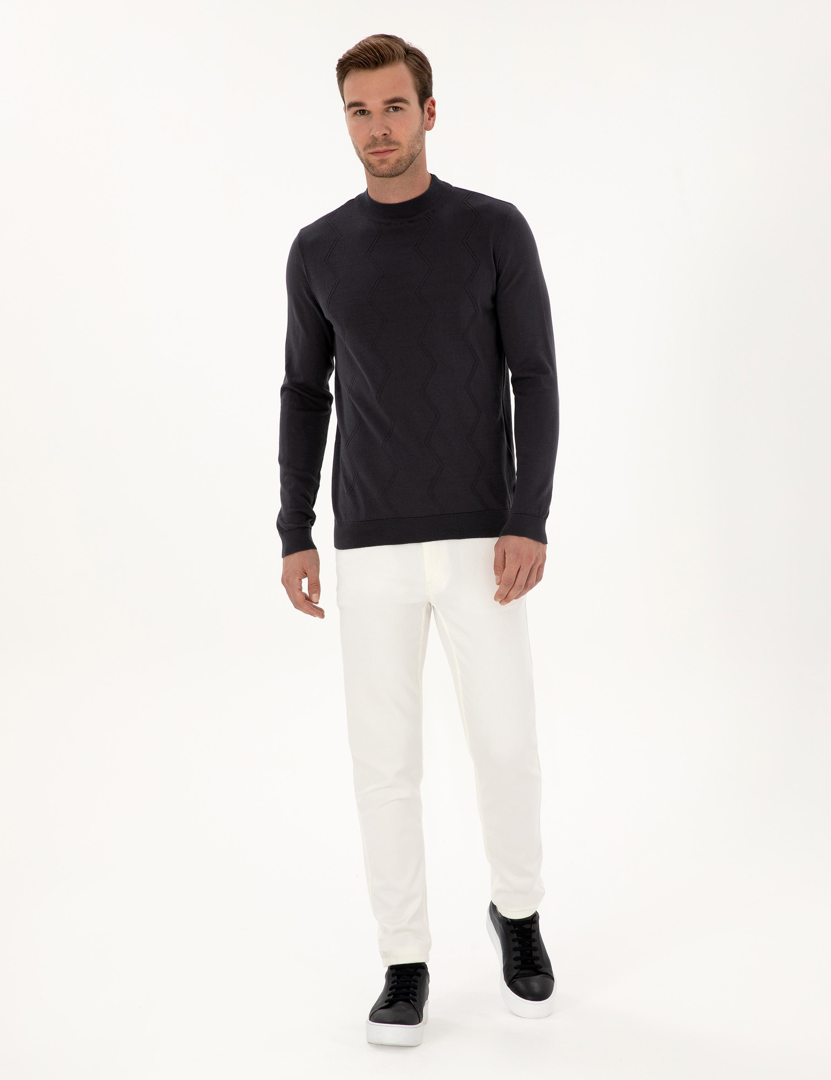 Gri Slim Fit %100 Pamuk Çeyrek Balıkçı Yaka Triko Kazak - 50318950036