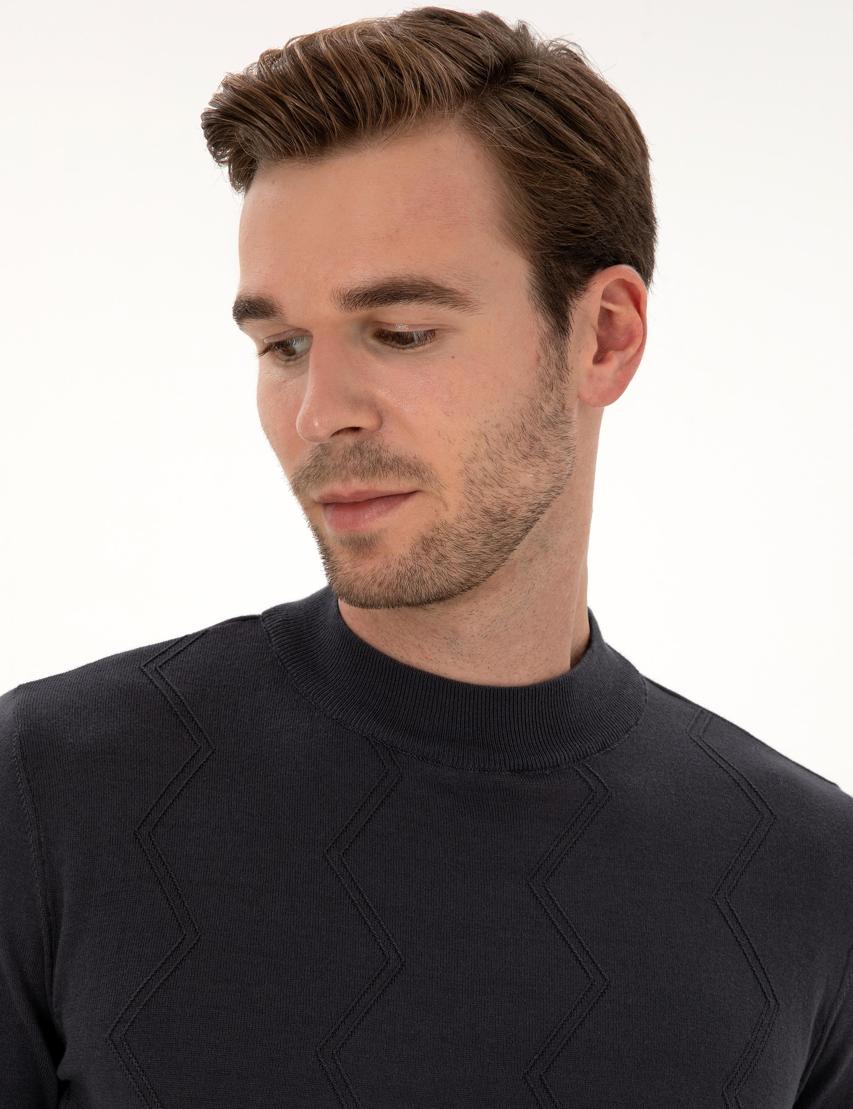 Gri Slim Fit %100 Pamuk Çeyrek Balıkçı Yaka Triko Kazak - 50318950036