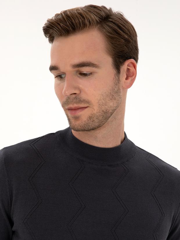 Gri Slim Fit %100 Pamuk Çeyrek Balıkçı Yaka Triko Kazak