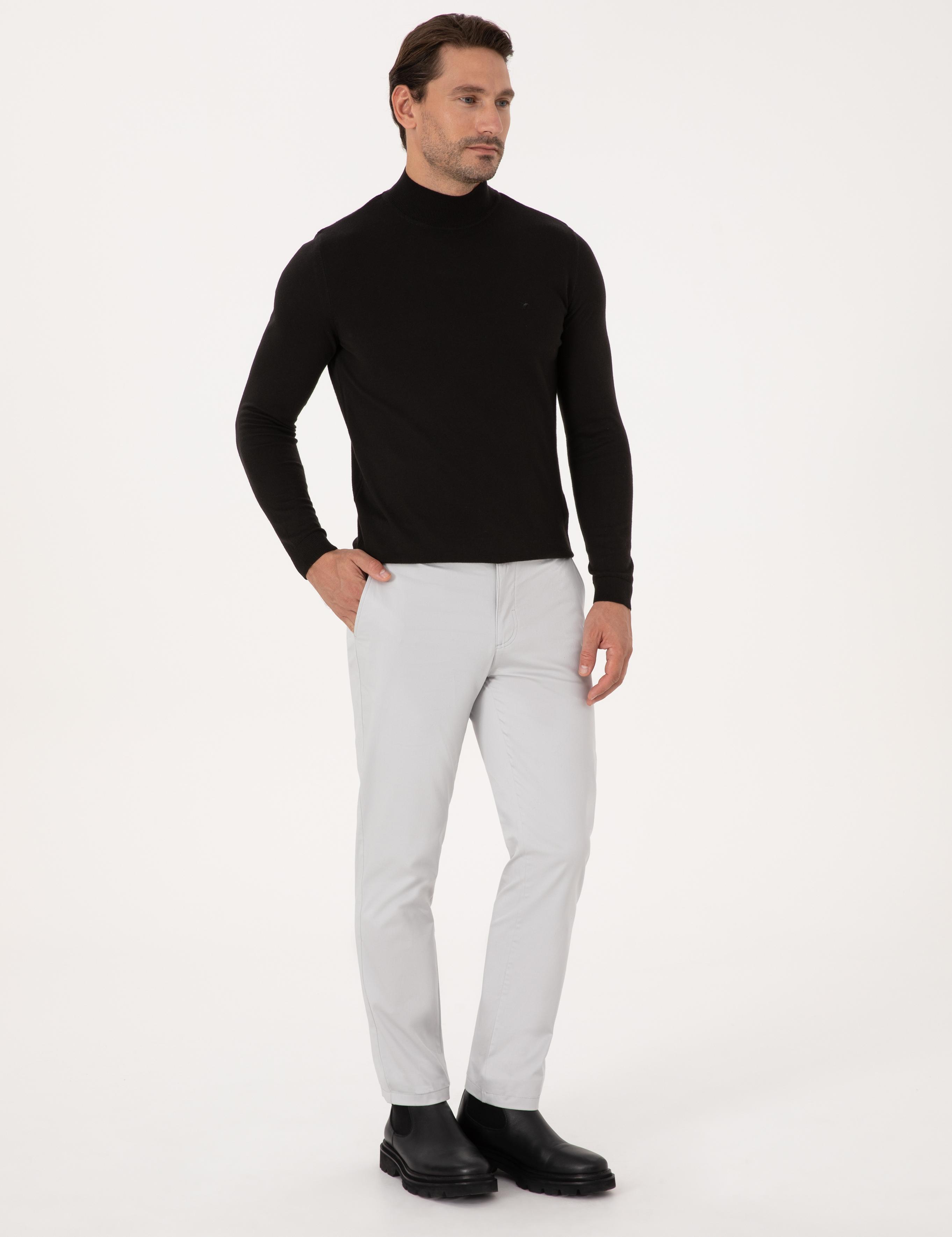 Açık Gri Regular Fit Pamuk Karışımlı Kanvas Pantolon - 50306204023