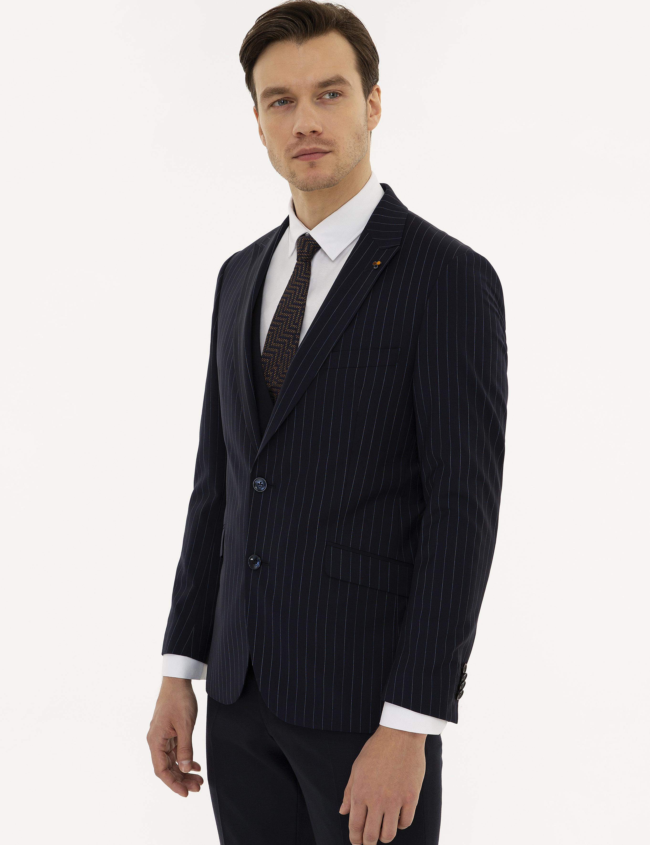 Açık Lacivert Slim Fit Yün Ceket - 50223523008