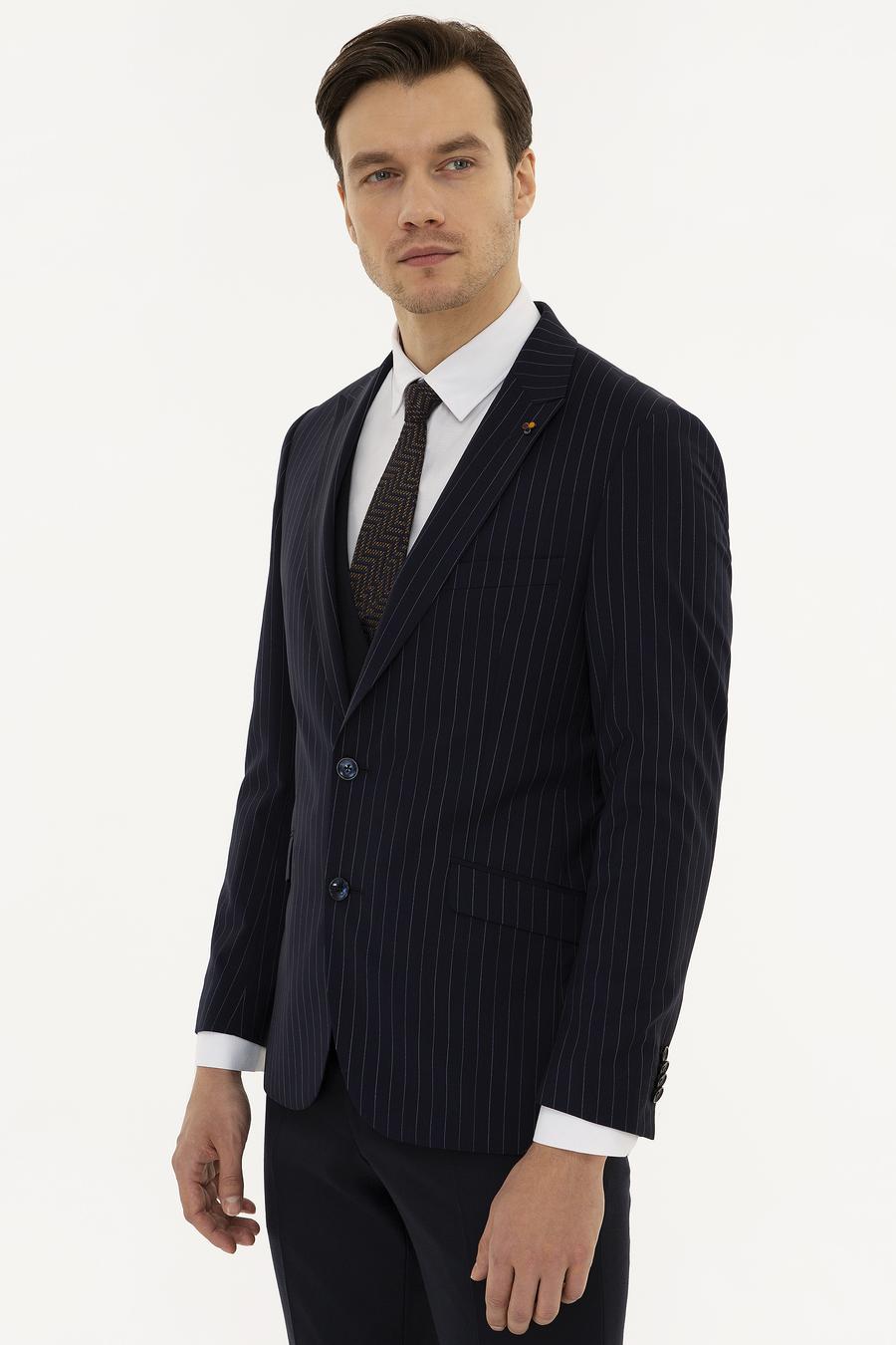 Açık Lacivert Slim Fit Yün Ceket - 50223523008