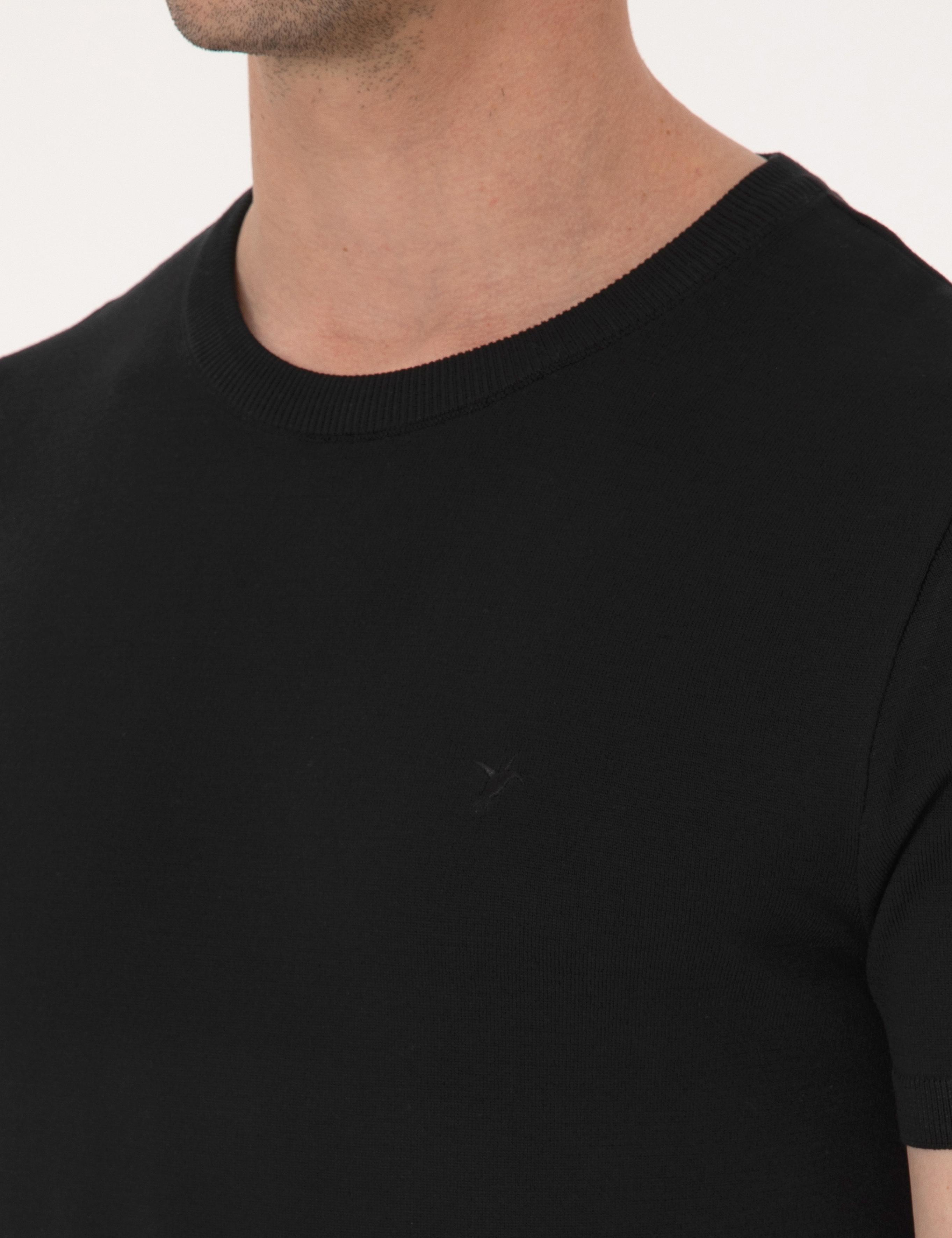 Siyah Slim Fit Bisiklet Yaka Triko T-shirt - 50309840012