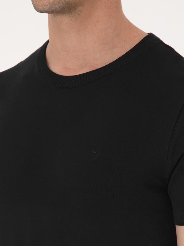 Siyah Slim Fit Bisiklet Yaka Triko T-shirt