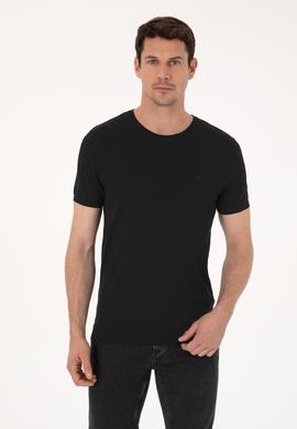 Siyah Slim Fit Bisiklet Yaka Triko T-shirt