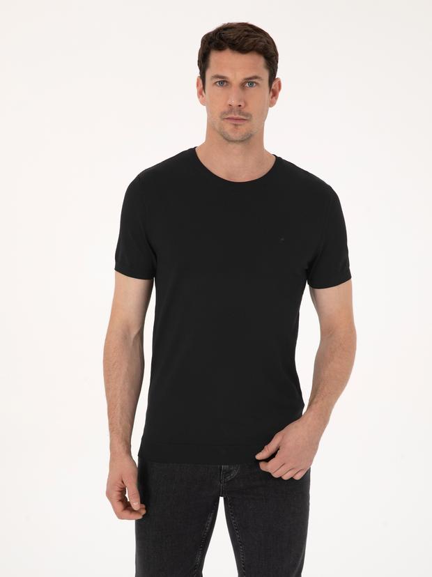 Siyah Slim Fit Bisiklet Yaka Triko T-shirt