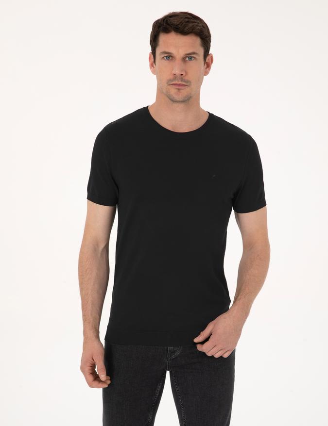 Siyah Slim Fit Bisiklet Yaka Triko T-shirt