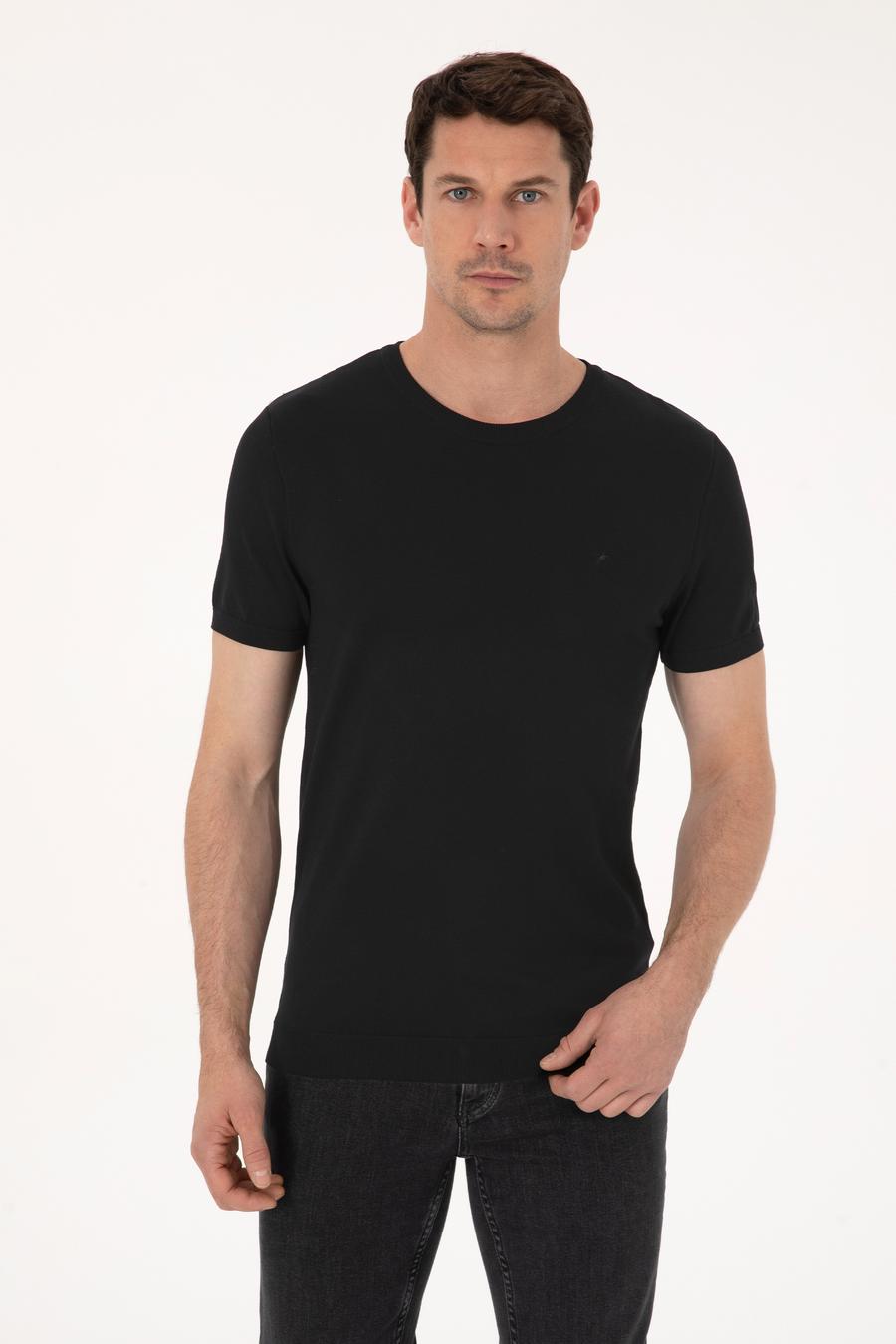 Siyah Slim Fit Bisiklet Yaka Triko T-shirt - 50309840012