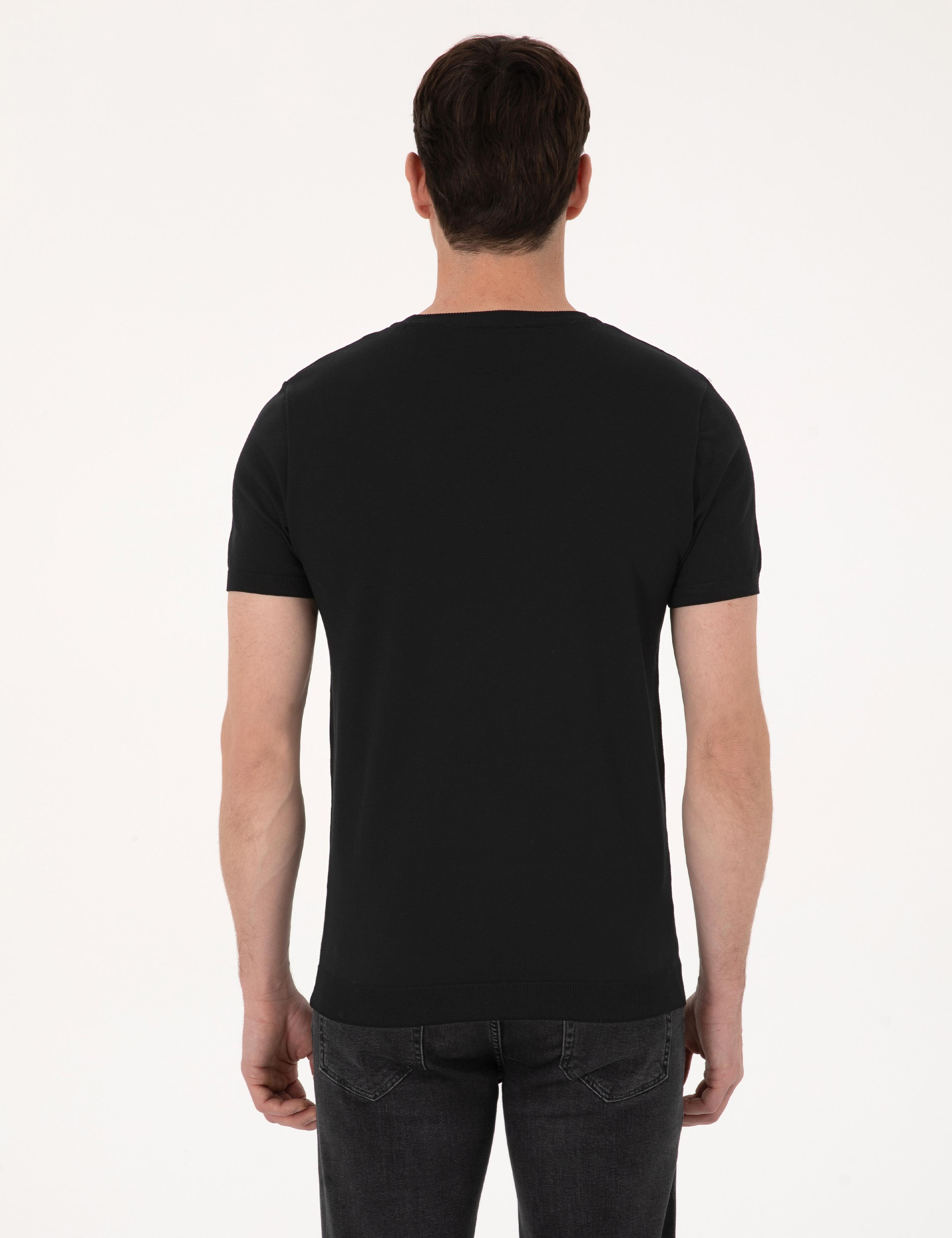 Siyah Slim Fit Bisiklet Yaka Triko T-shirt - 50309840012