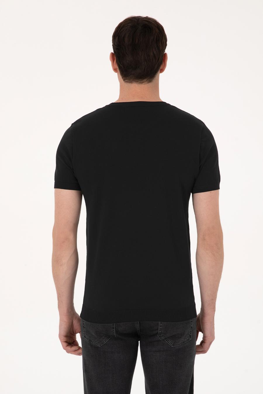 Siyah Slim Fit Bisiklet Yaka Triko T-shirt - 50309840012