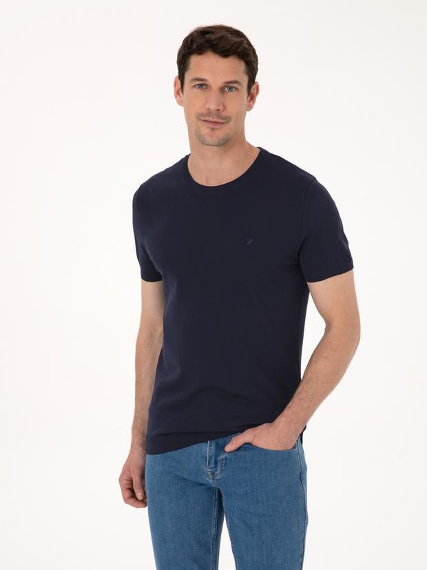 Lacivert Slim Fit Bisiklet Yaka Triko T-shirt
