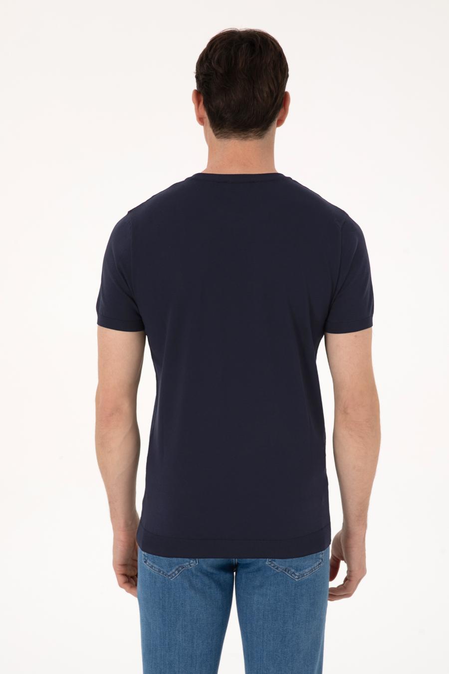 Lacivert Slim Fit Bisiklet Yaka Triko T-shirt - 50309840006