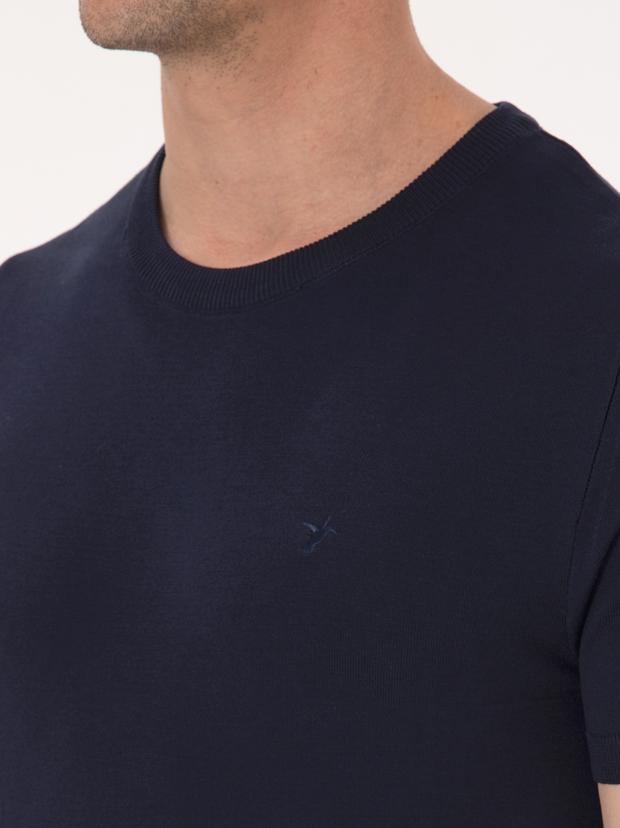 Lacivert Slim Fit Bisiklet Yaka Triko T-shirt