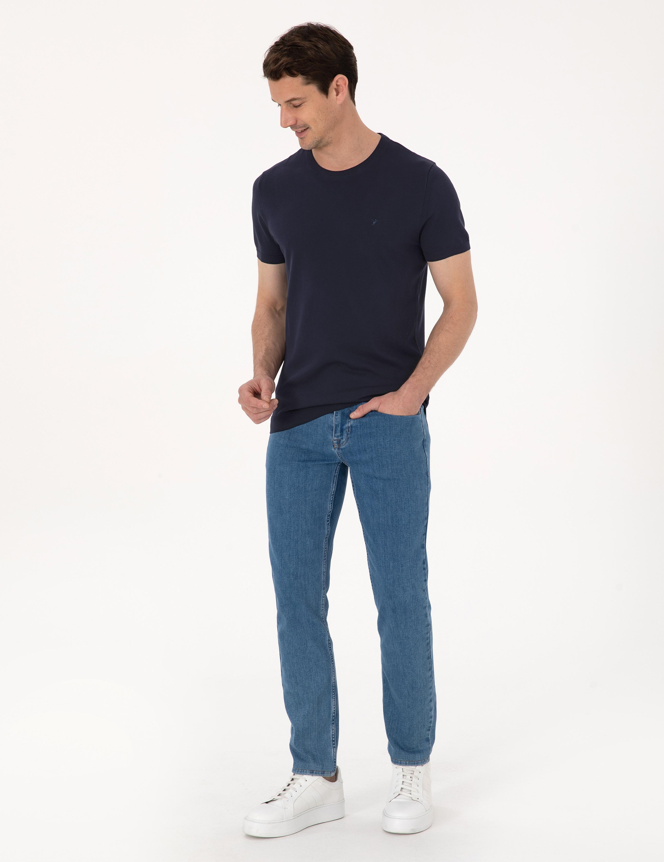 Lacivert Slim Fit Bisiklet Yaka Triko T-shirt - 50309840006