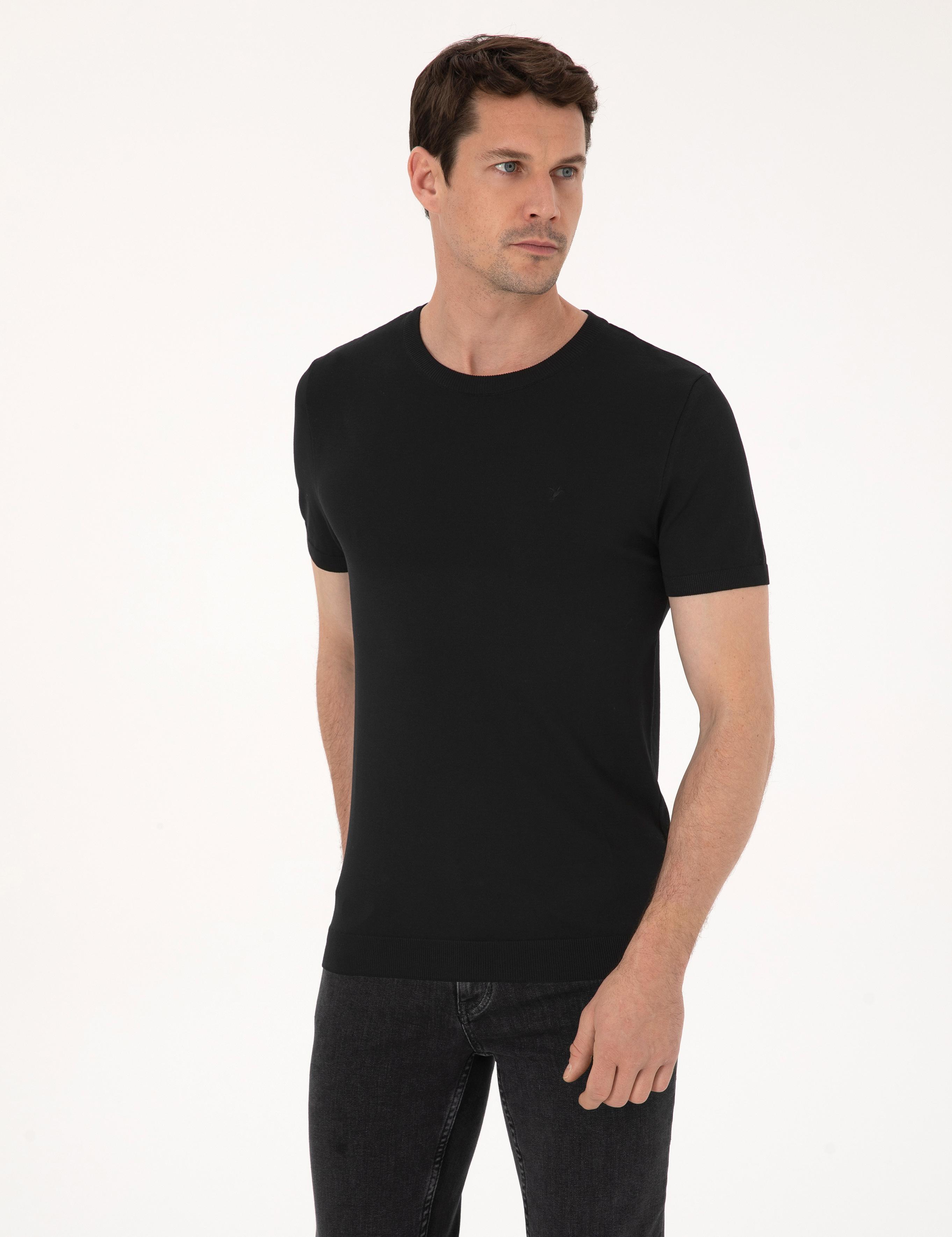Siyah Slim Fit Bisiklet Yaka Triko T-shirt - 50309840012
