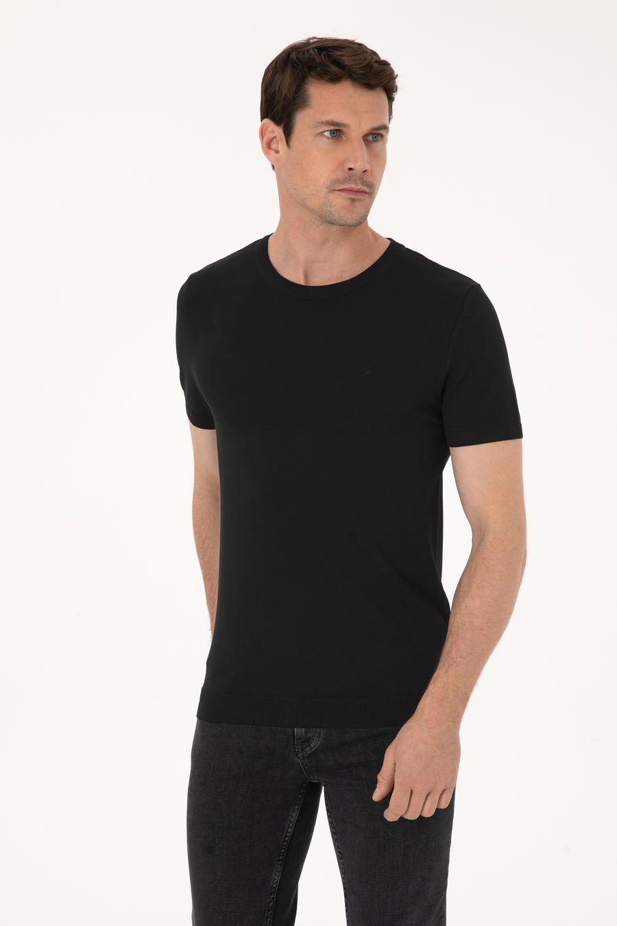 Siyah Slim Fit Bisiklet Yaka Triko T-shirt - 50309840012
