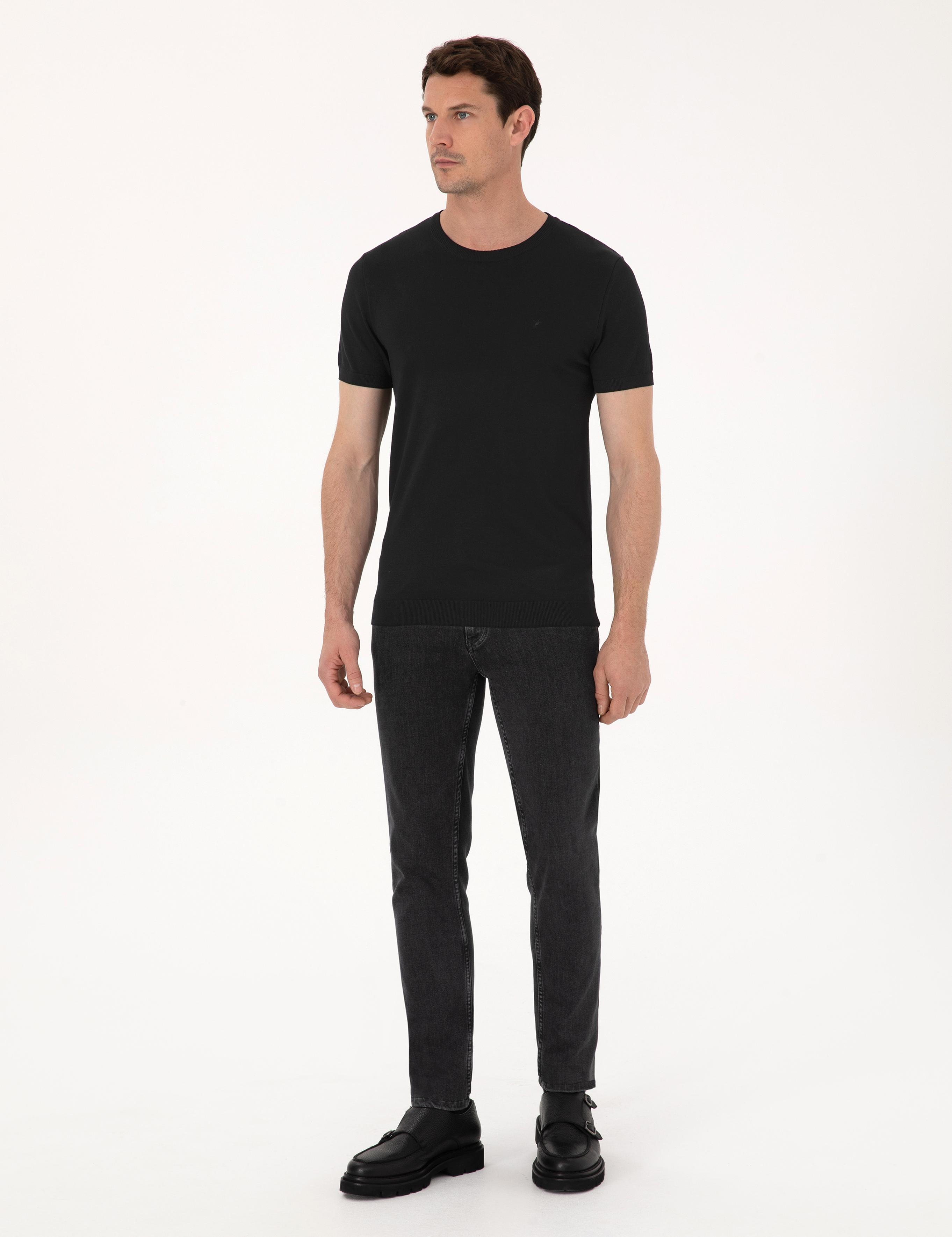 Siyah Slim Fit Bisiklet Yaka Triko T-shirt - 50309840012