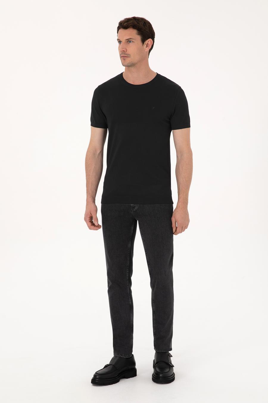 Siyah Slim Fit Bisiklet Yaka Triko T-shirt - 50309840012