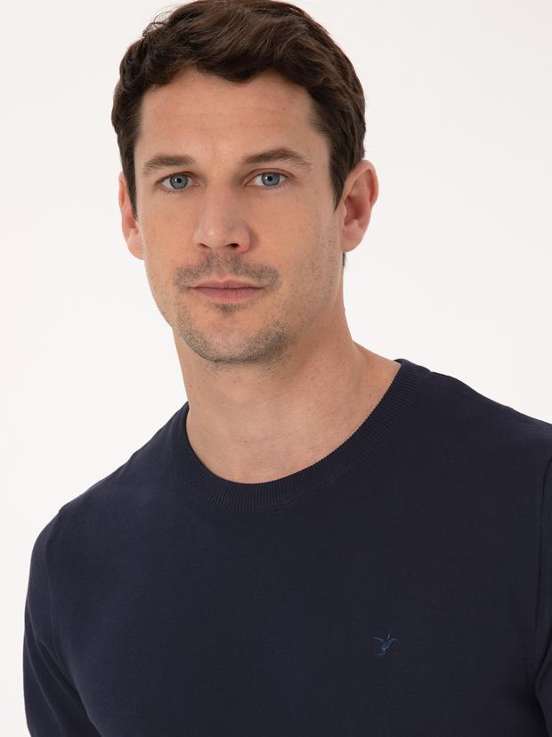 Lacivert Slim Fit Bisiklet Yaka Triko T-shirt