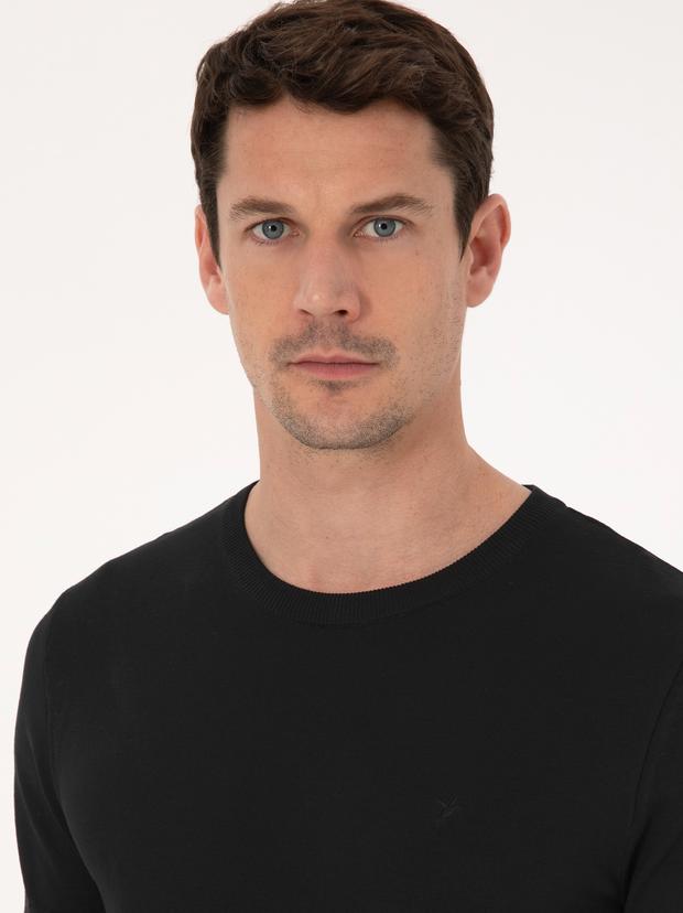 Siyah Slim Fit Bisiklet Yaka Triko T-shirt
