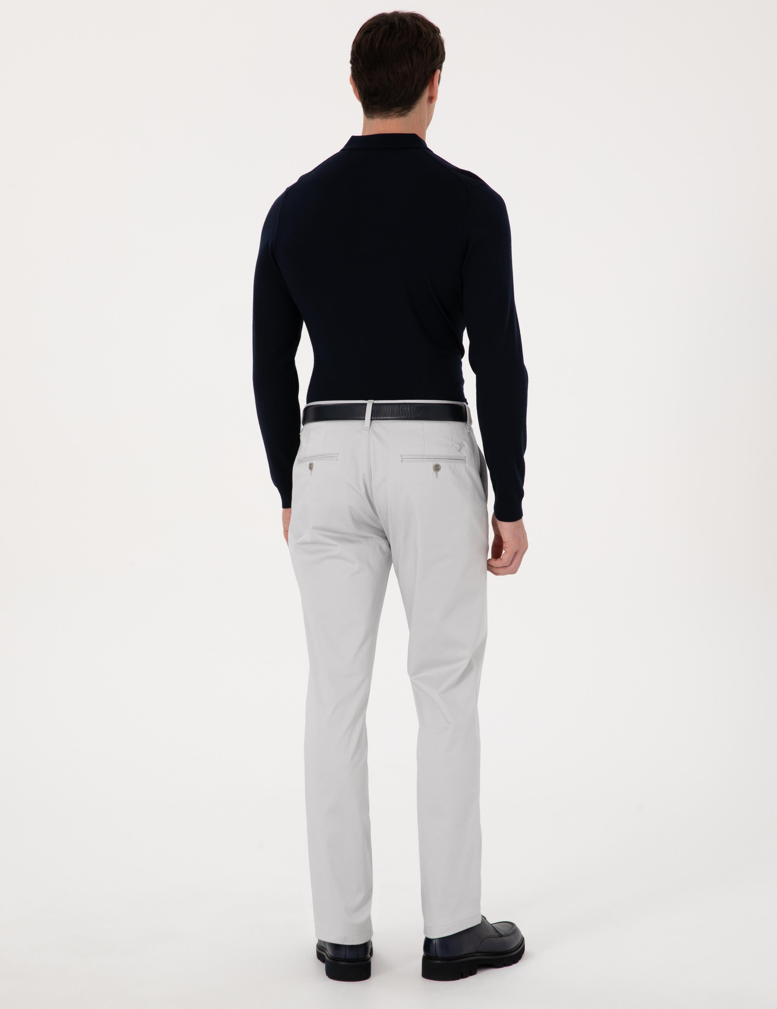 Açık Gri Slim Fit Pamuk Karışımlı Kanvas Pantolon - 50298899078