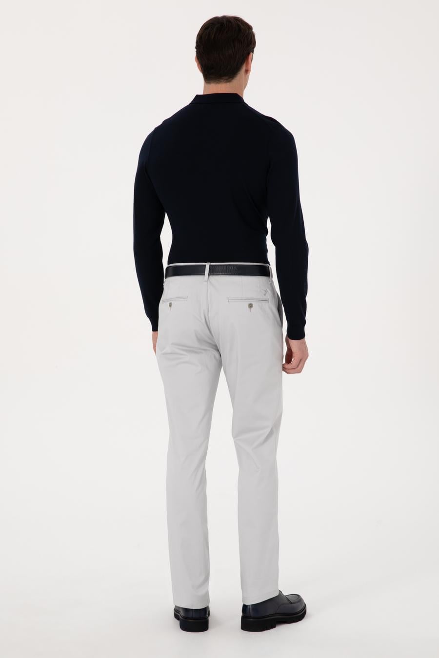 Açık Gri Slim Fit Pamuk Karışımlı Kanvas Pantolon - 50298899078