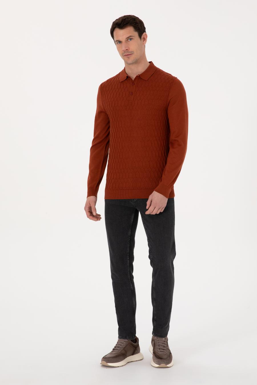 Karamel Slim Fit Yün Karışımlı Polo Yaka Triko Kazak - 50311890027