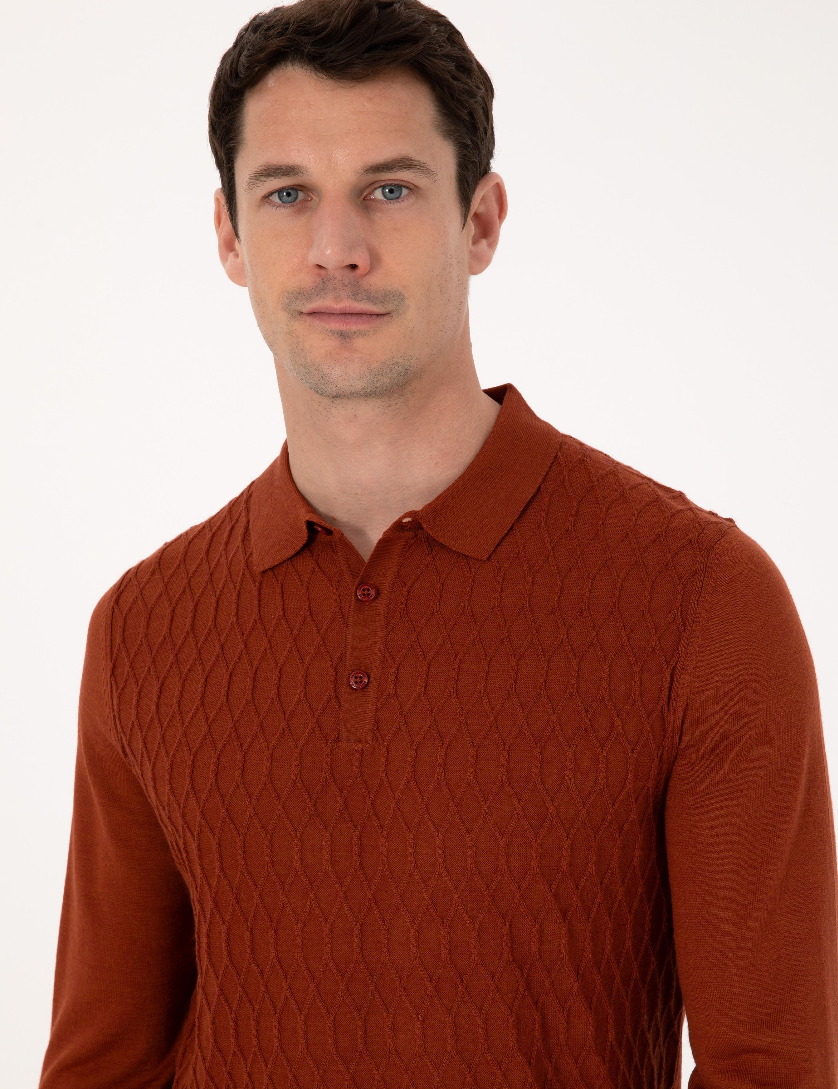 Karamel Slim Fit Yün Karışımlı Polo Yaka Triko Kazak - 50311890027