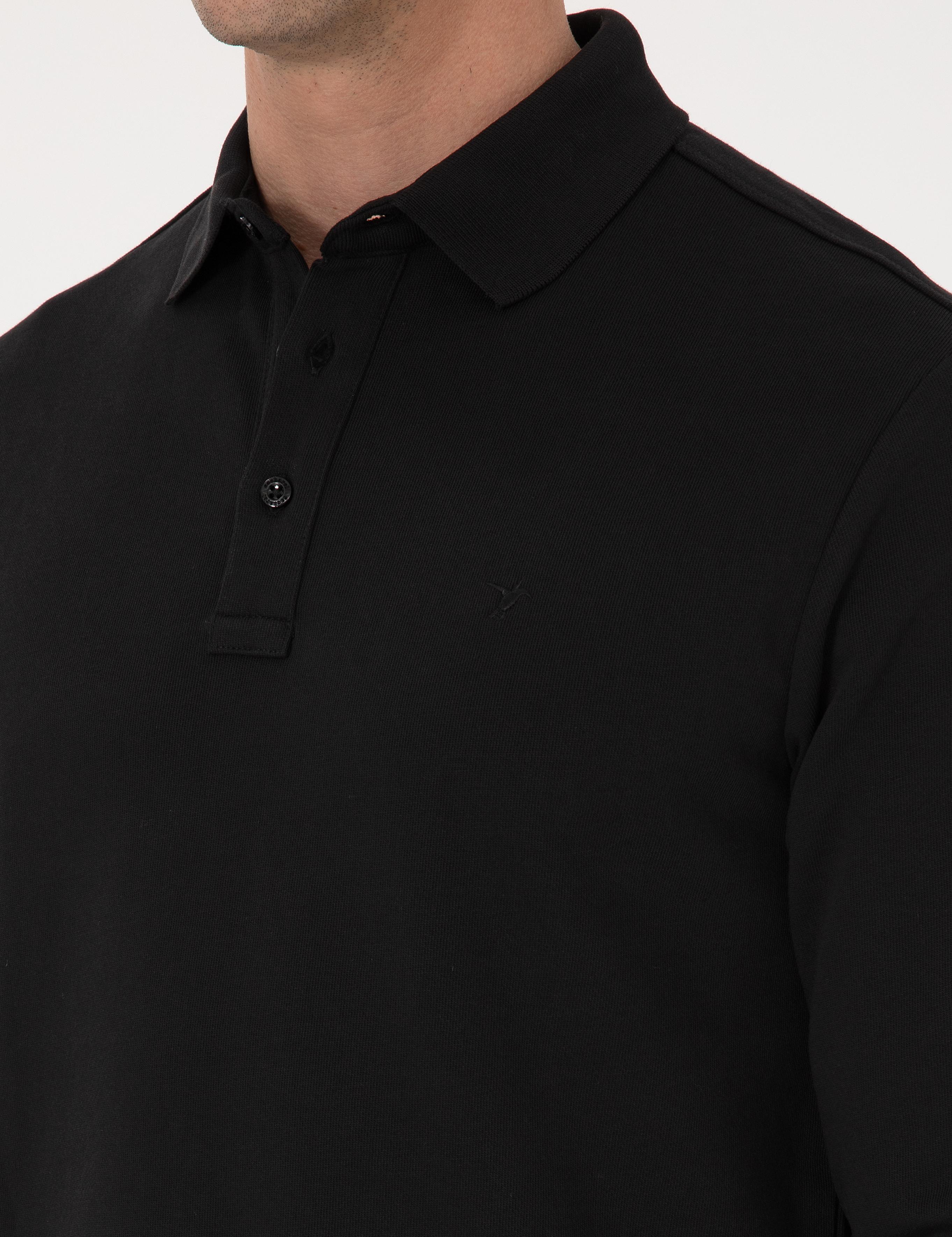 Siyah Regular Fit %100 Pamuk 3 İplik Polo Yaka Sweatshirt - 50318960002