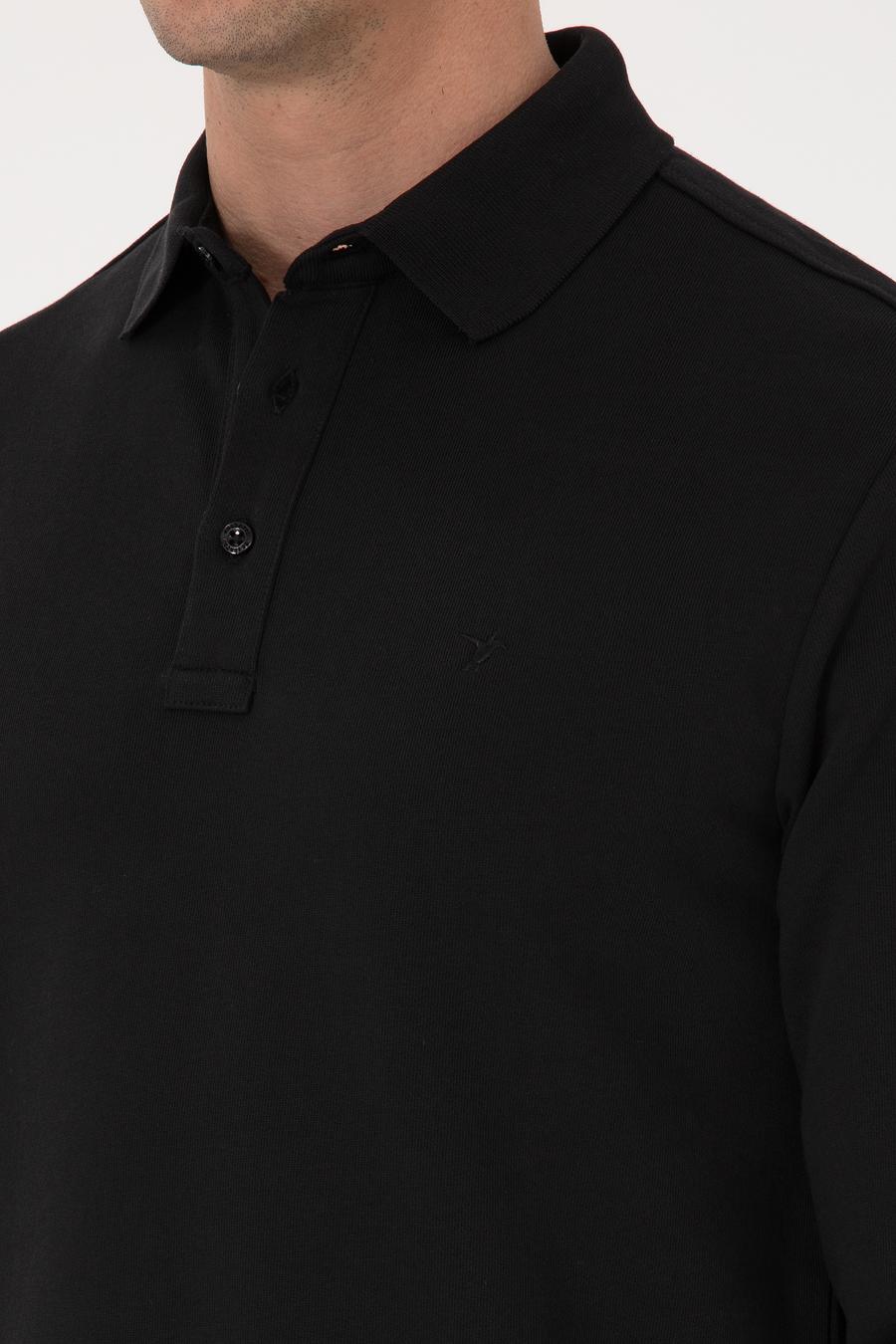 Siyah Regular Fit %100 Pamuk 3 İplik Polo Yaka Sweatshirt - 50318960002