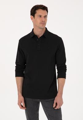 Siyah Regular Fit %100 Pamuk 3 İplik Polo Yaka Sweatshirt