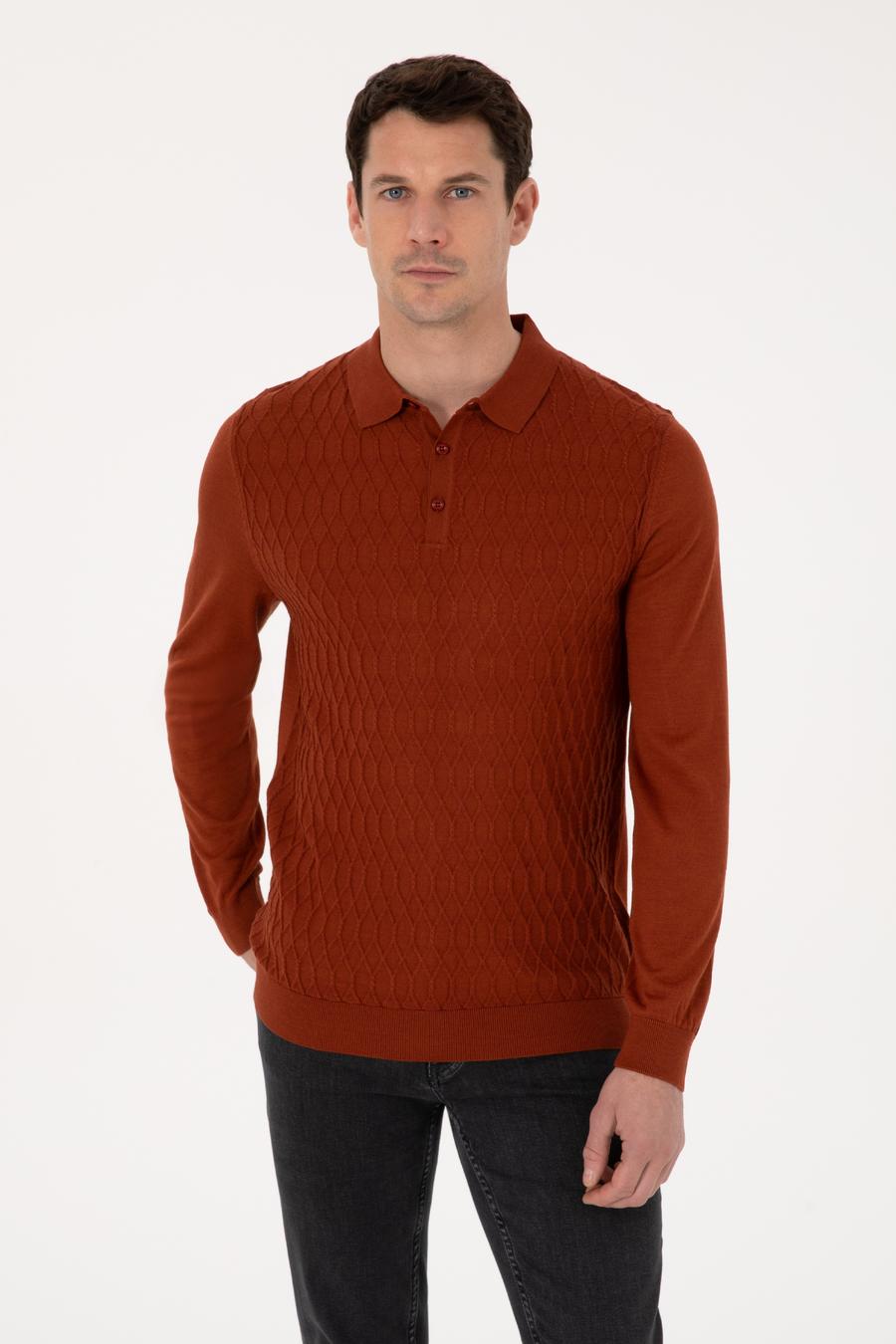 Karamel Slim Fit Yün Karışımlı Polo Yaka Triko Kazak - 50311890027