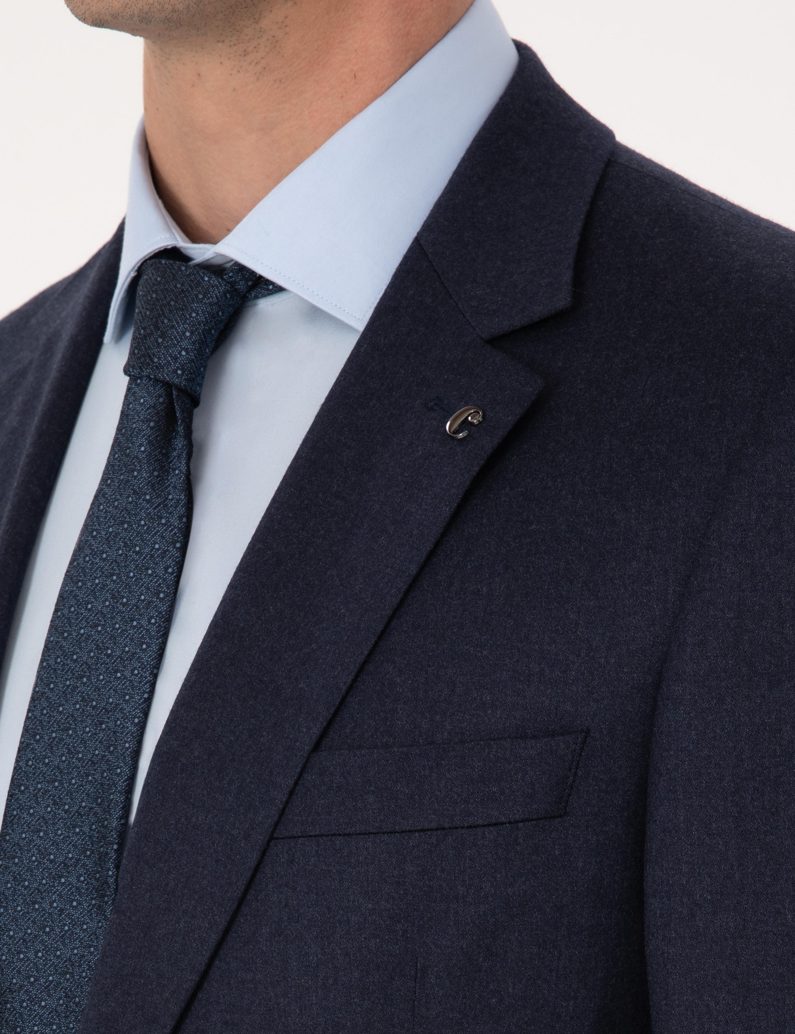 Lacivert Slim Fit Yün Karışımlı Mikro Desenli Klasik Ceket - 50310061104