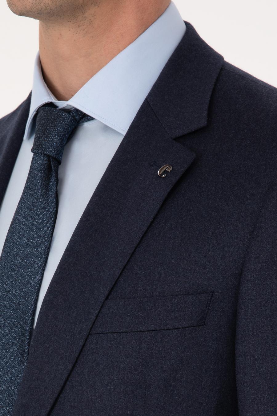 Lacivert Slim Fit Yün Karışımlı Mikro Desenli Klasik Ceket - 50310061104