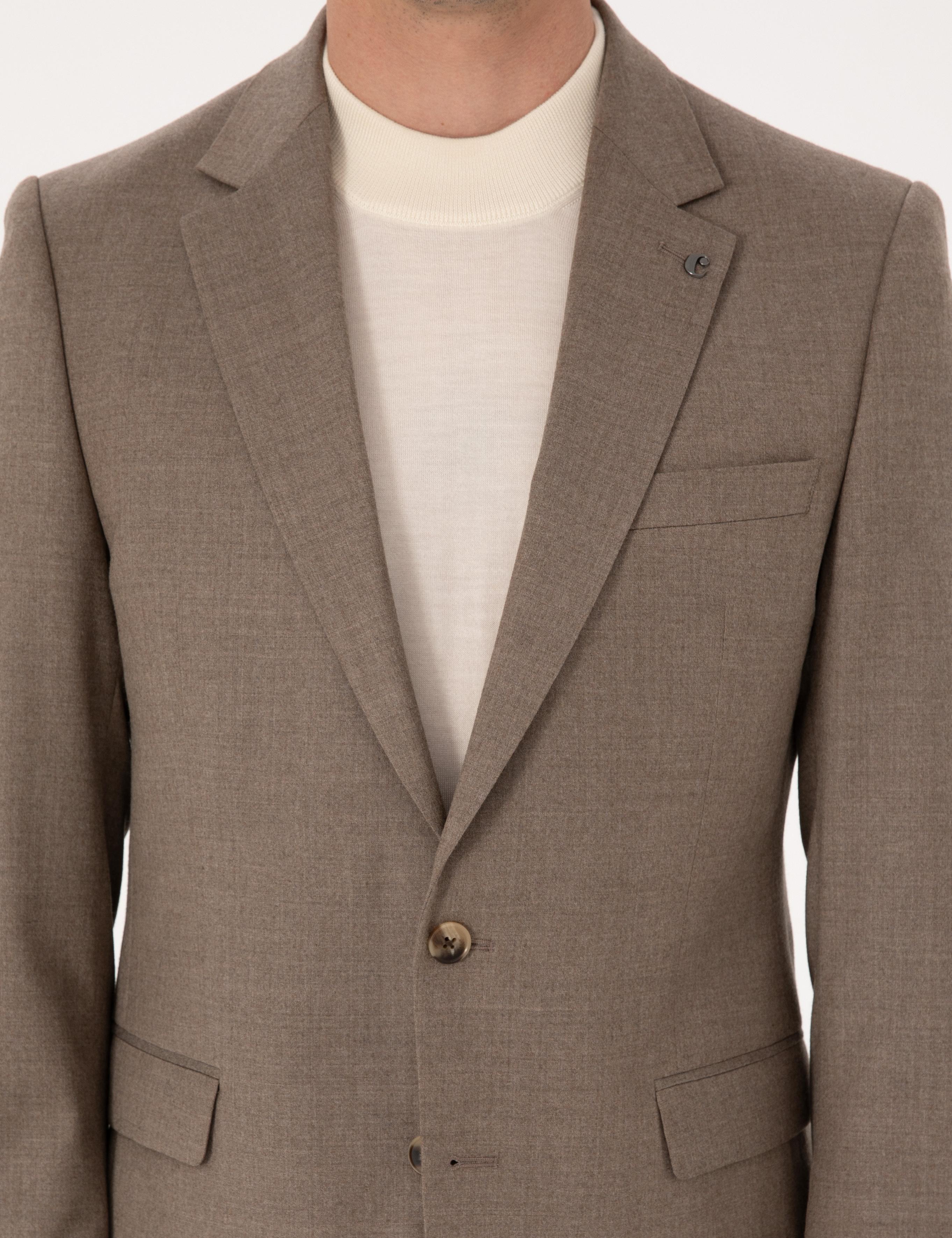 Camel Slim Fit Yün Karışımlı Mikro Desenli Klasik Ceket - 50310061218