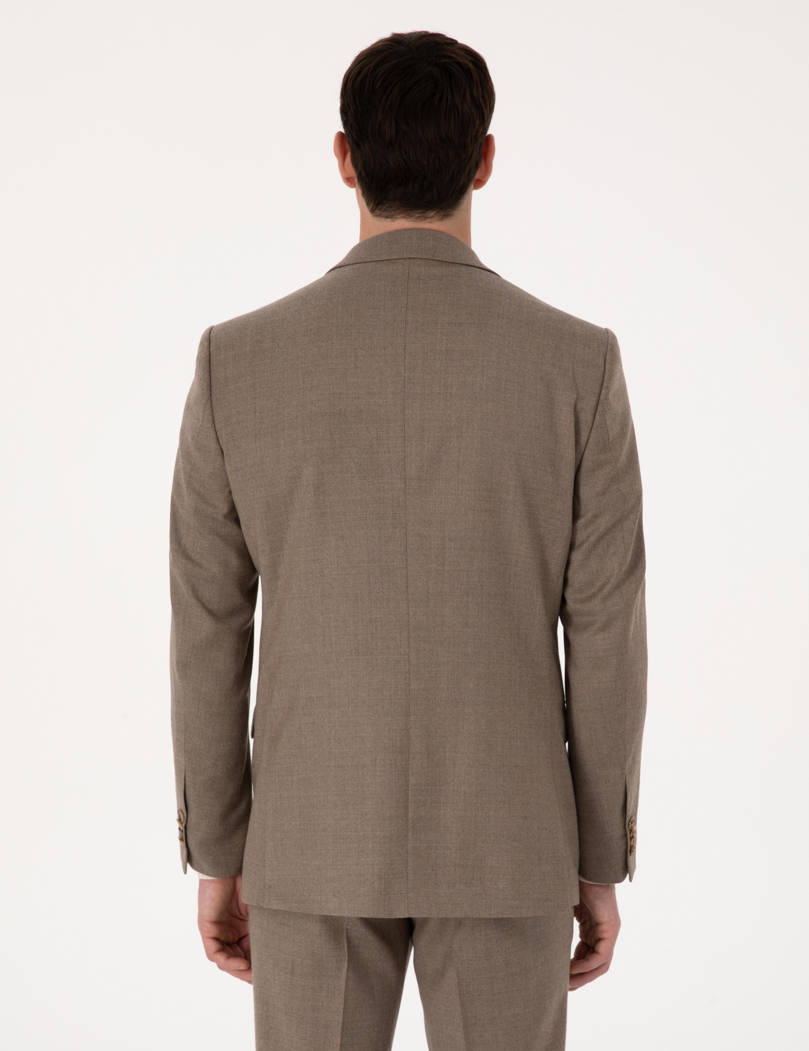 Camel Slim Fit Yün Karışımlı Mikro Desenli Klasik Ceket - 50310061218