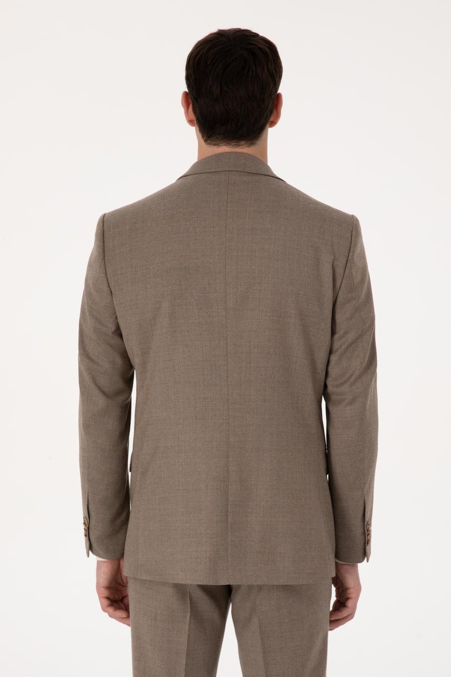 Camel Slim Fit Yün Karışımlı Mikro Desenli Klasik Ceket - 50310061218