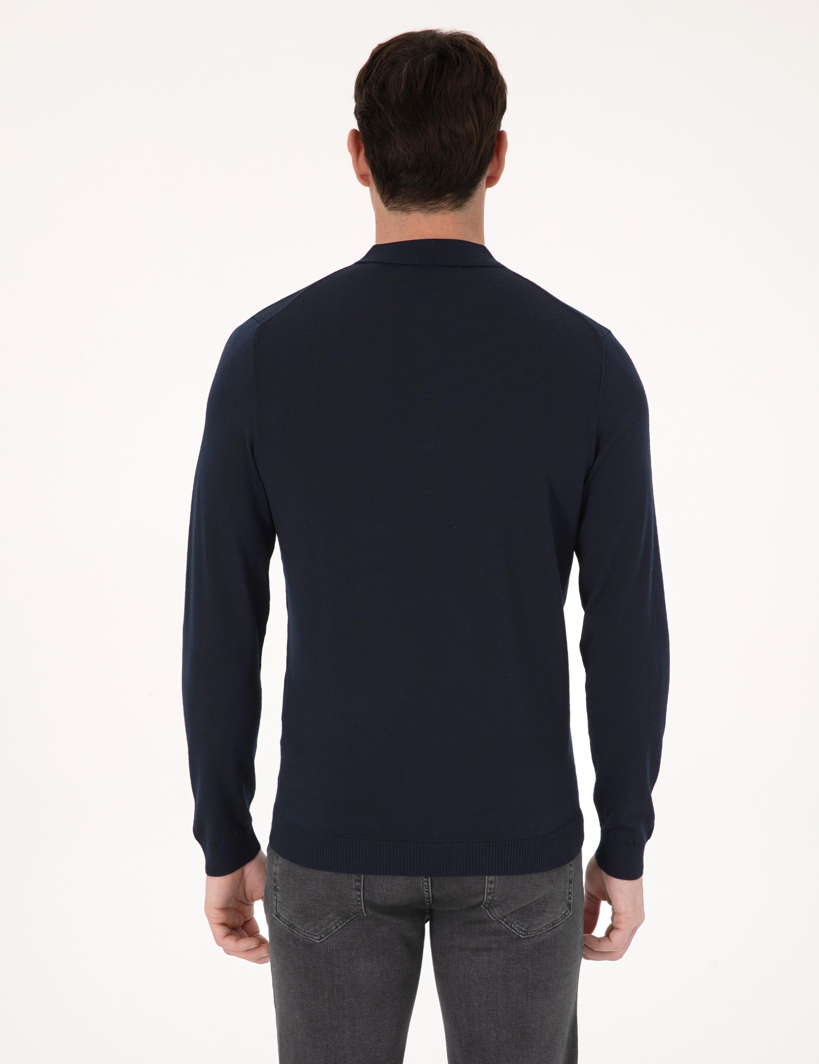 Lacivert Slim Fit Yün Karışımlı Polo Yaka Basic Triko Kazak - 50315267021