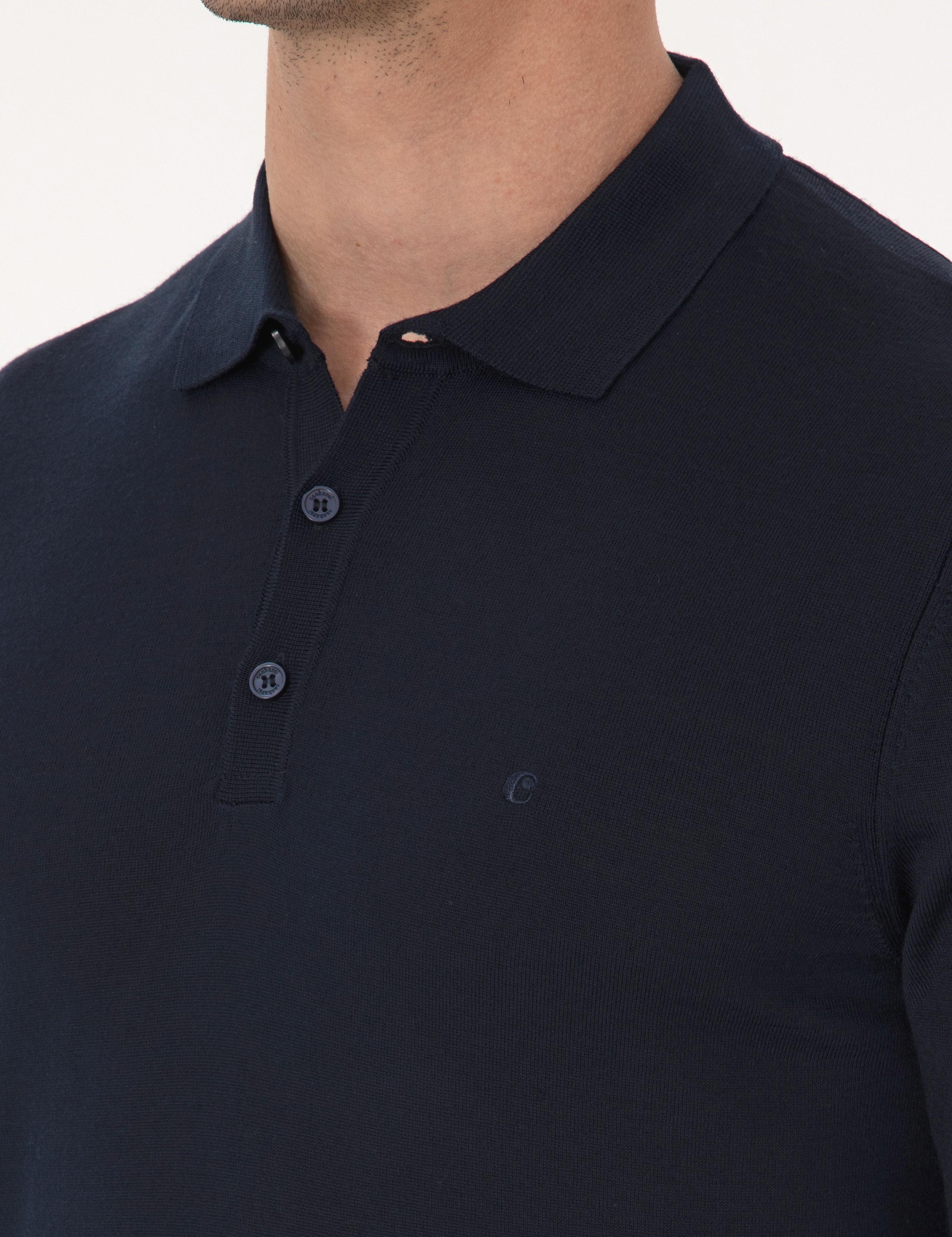 Lacivert Slim Fit Yün Karışımlı Polo Yaka Basic Triko Kazak - 50315267021