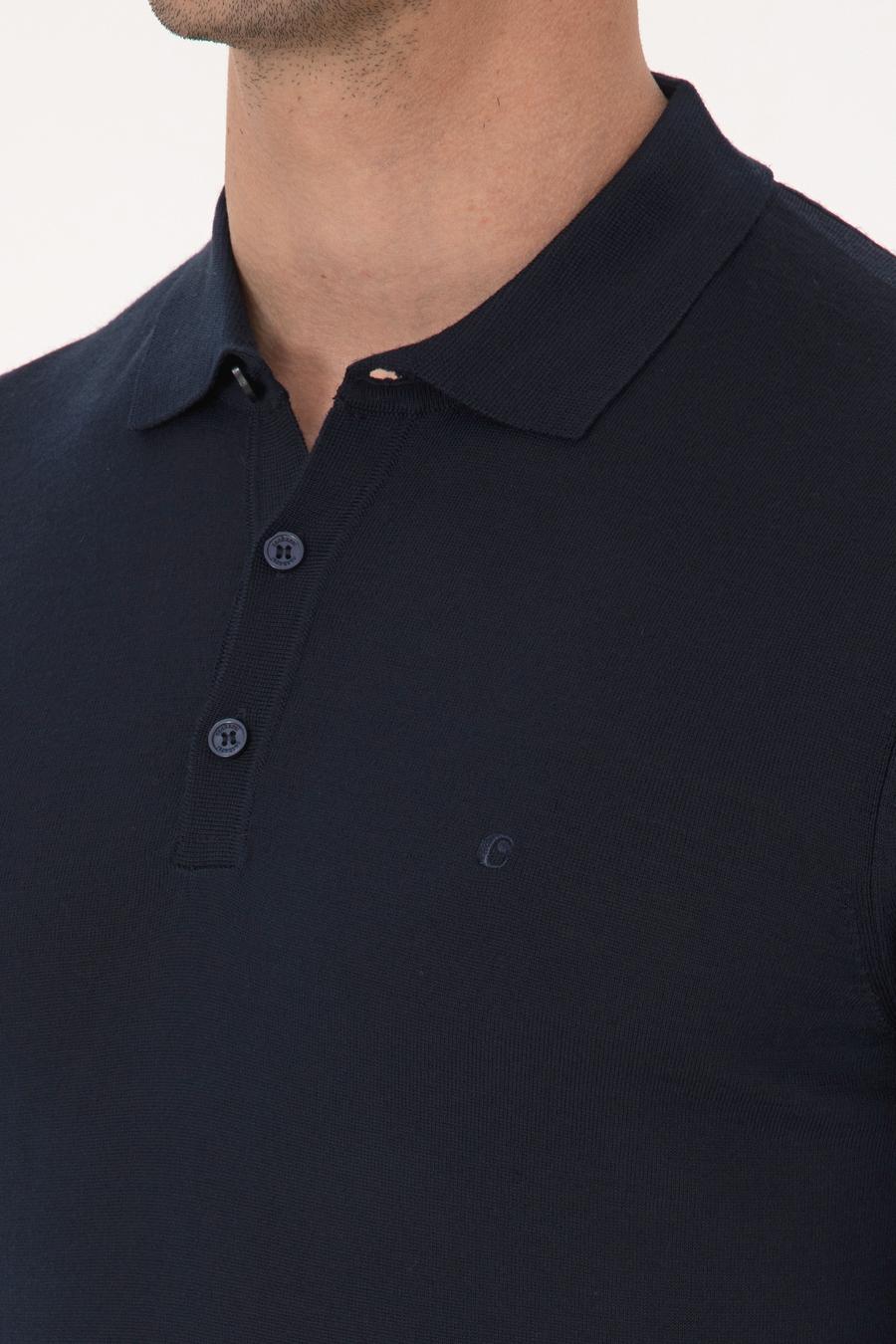 Lacivert Slim Fit Yün Karışımlı Polo Yaka Basic Triko Kazak - 50315267021