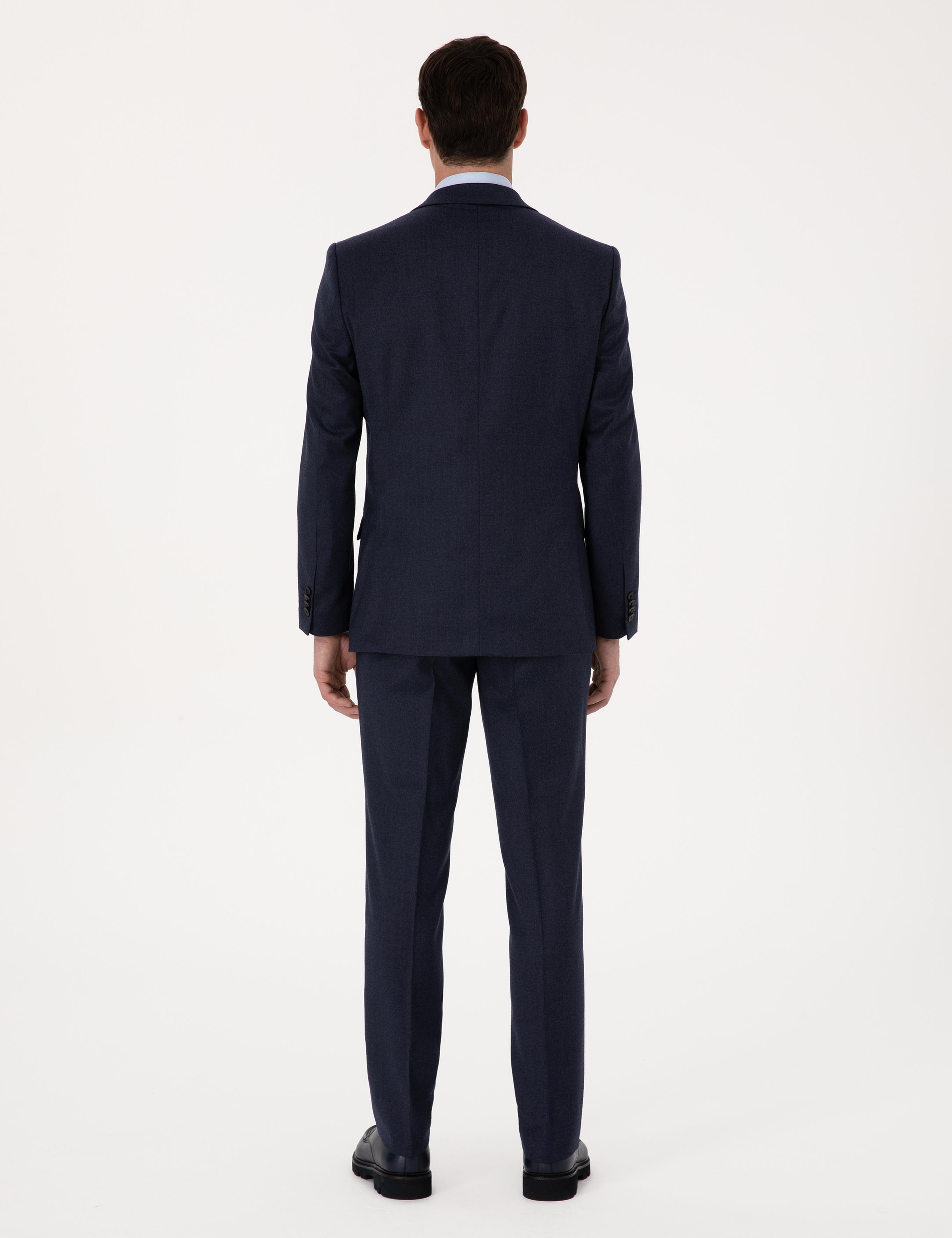 Lacivert Slim Fit Yün Karışımlı Mikro Desenli Klasik Pantolon - 50310020025