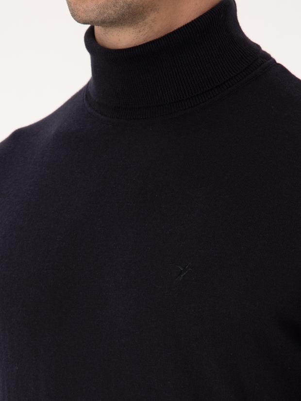Lacivert Slim Fit Pamuk Karışımlı Balıkçı Yaka Basic Triko Kazak