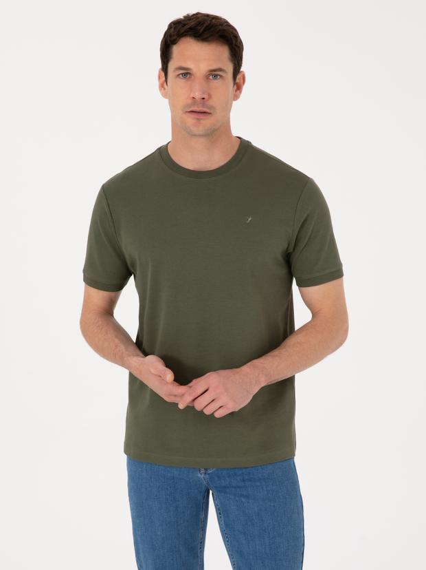 Haki Regular Fit %100 Pamuk Bisiklet Yaka Basic T-shirt