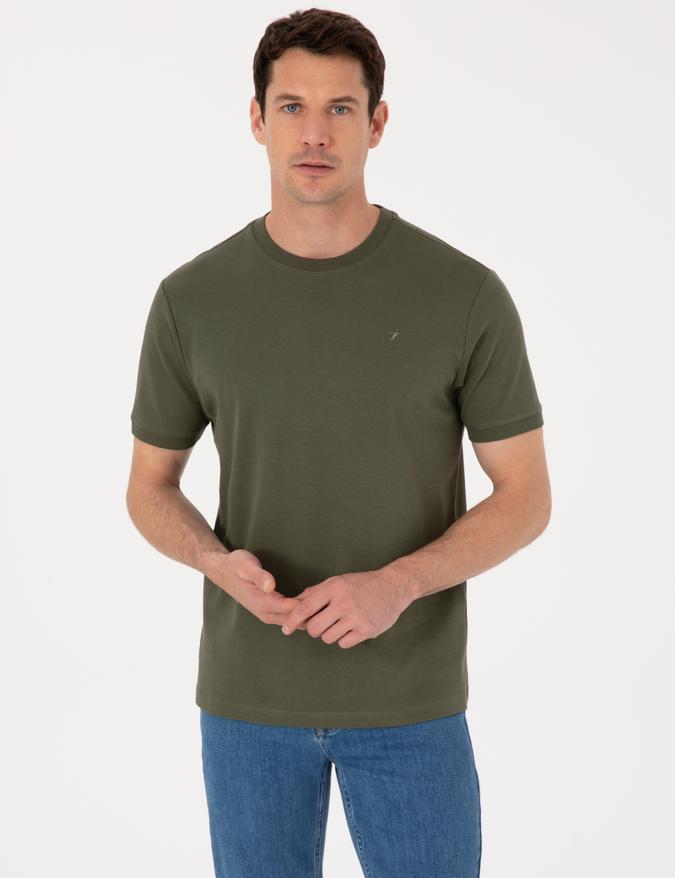 Haki Regular Fit %100 Pamuk Bisiklet Yaka Basic T-shirt