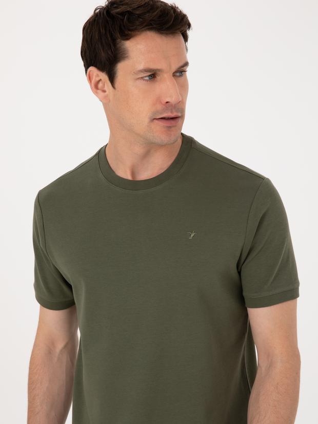Haki Regular Fit %100 Pamuk Bisiklet Yaka Basic T-shirt