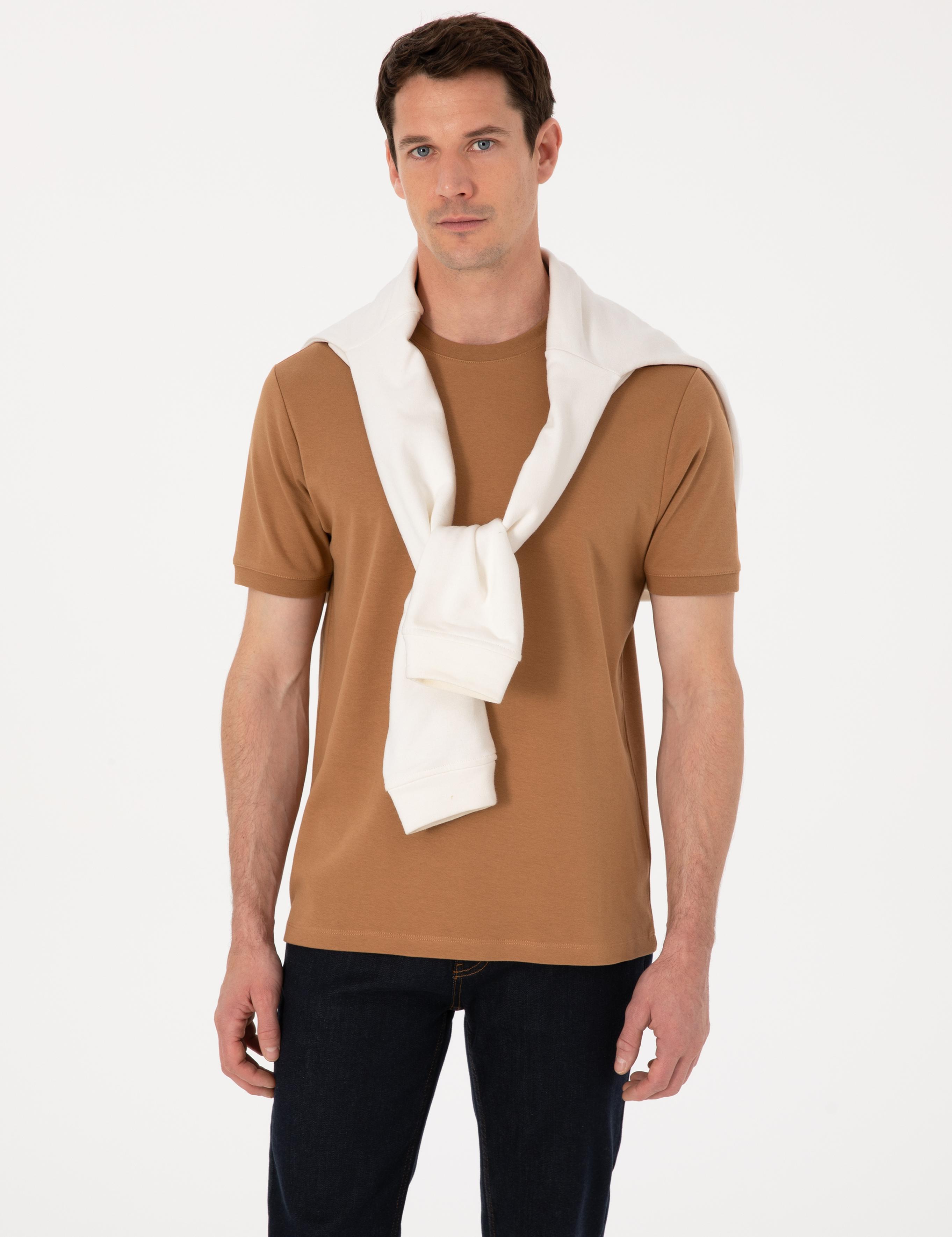 Kahverengi Regular Fit %100 Pamuk Bisiklet Yaka Basic T-shirt - 50319801041