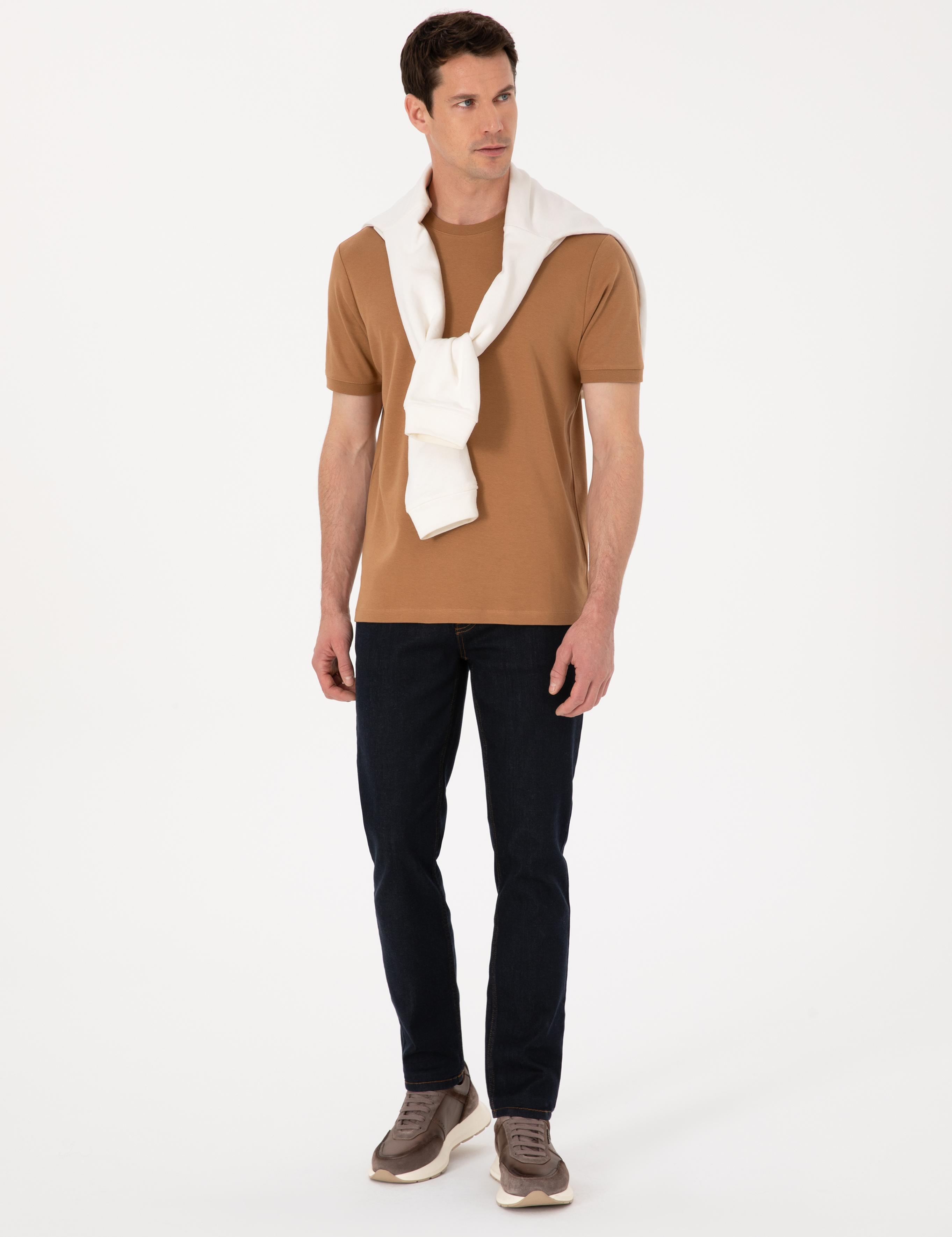 Kahverengi Regular Fit %100 Pamuk Bisiklet Yaka Basic T-shirt - 50319801041