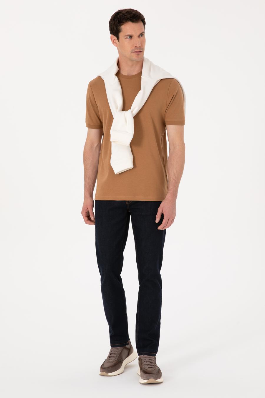 Kahverengi Regular Fit %100 Pamuk Bisiklet Yaka Basic T-shirt - 50319801041