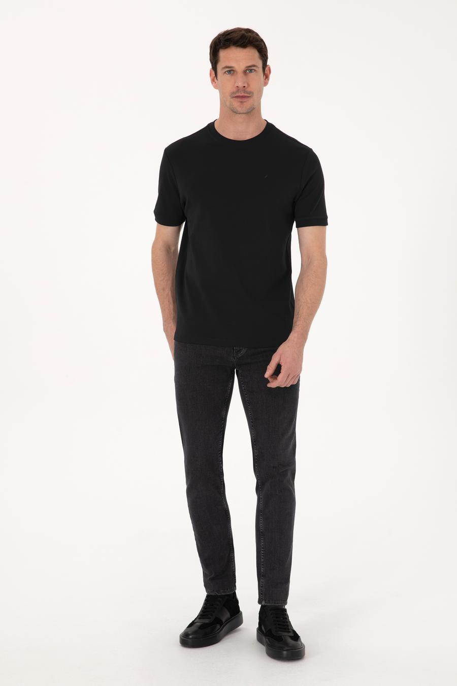 Siyah Regular Fit %100 Pamuk Bisiklet Yaka Basic T-shirt - 50319801019