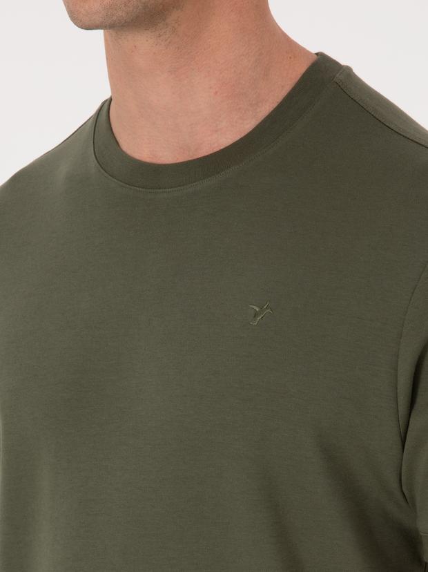 Haki Regular Fit %100 Pamuk Bisiklet Yaka Basic T-shirt